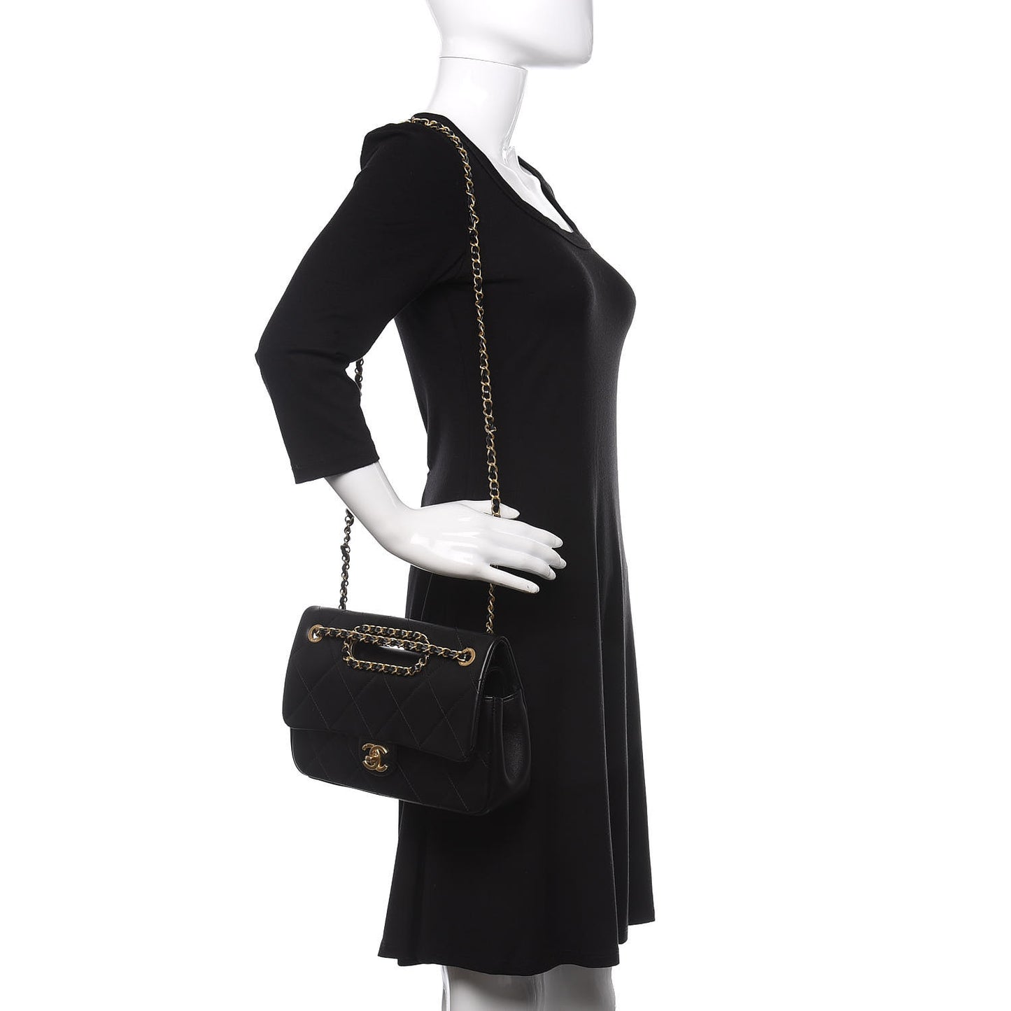 Lambskin Small Chain Handle Flap Bag Black