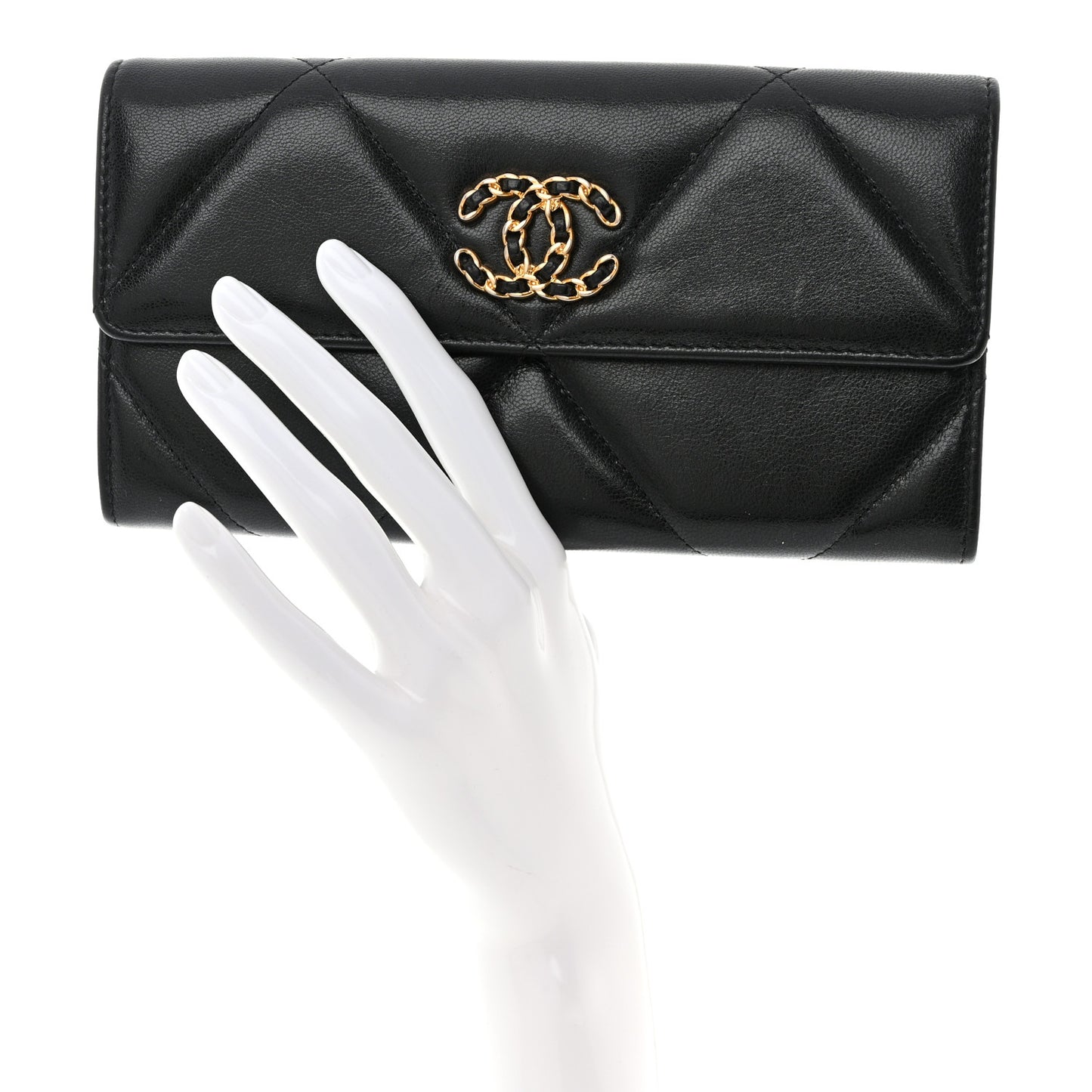 Lambskin Quilted Chanel 19 Flap Wallet Black