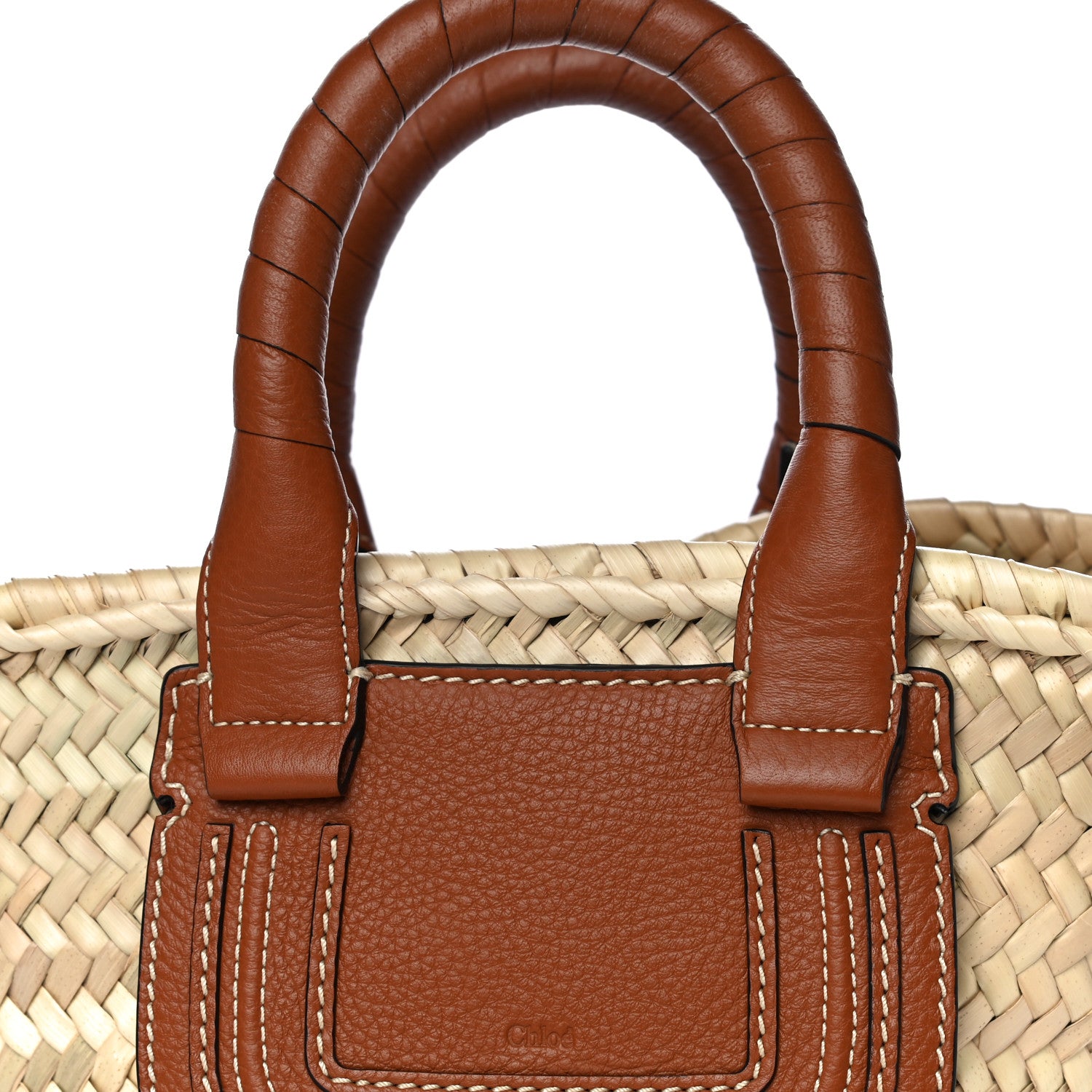 Chloe Raffia Small Grain Calfskin Small Marcie Basket Tan 5 of 9