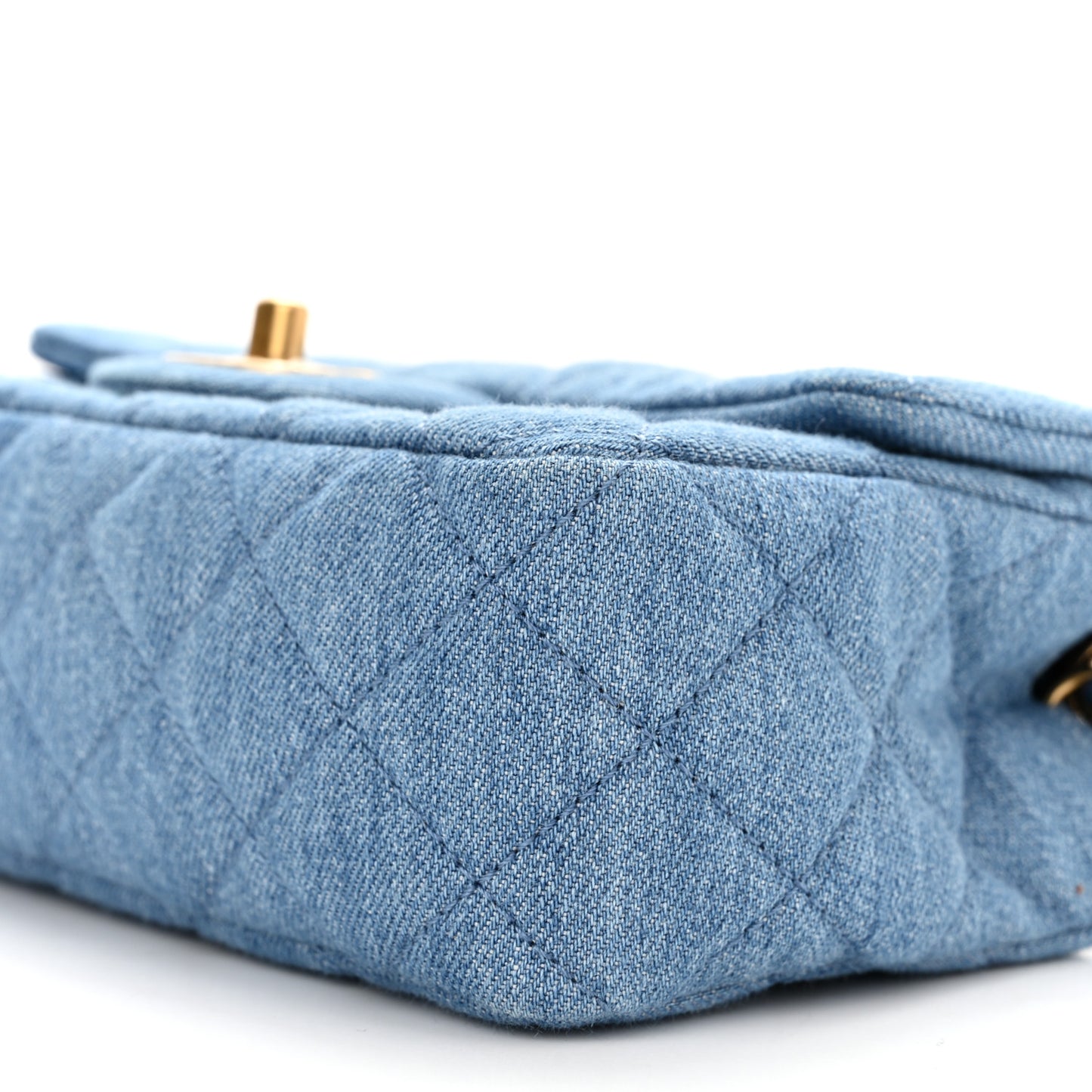 Denim Quilted Mini Pearl Crush Rectangular Flap Blue