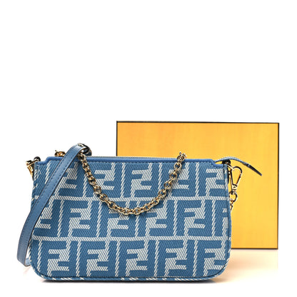 Fendi Denim Effect Fabric Jacquard FF Baguette Pouch Blue 11 of 11