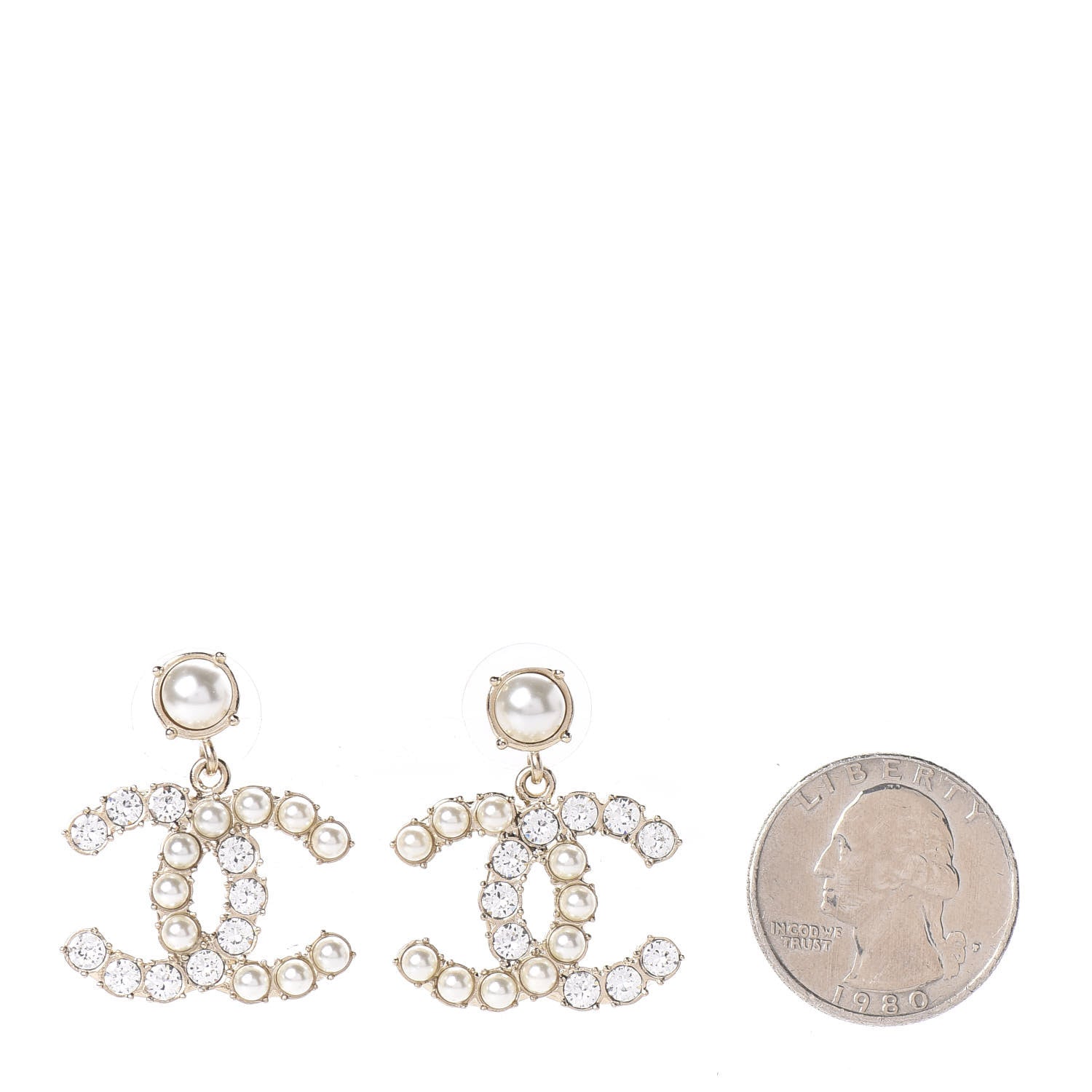 Chanel Crystal Pearl Dazzling Domino CC Drop Earrings Gold 2 of 4