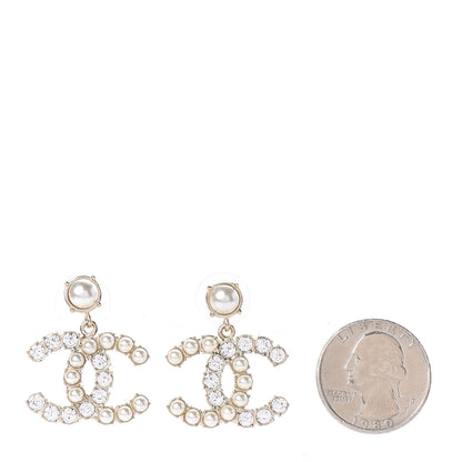 Chanel Crystal Pearl Dazzling Domino CC Drop Earrings Gold 2 of 4