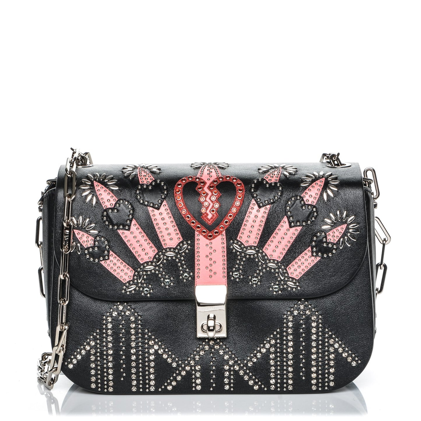Vitello Loveblade Embellished Chain Flap Bag Black Multicolor