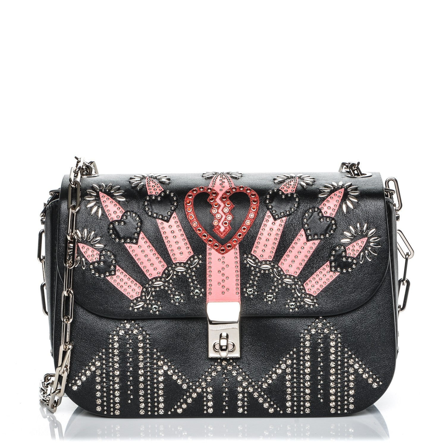 Valentino Garavani Vitello Loveblade Embellished Chain Flap Bag Black Multicolor 1 of 7