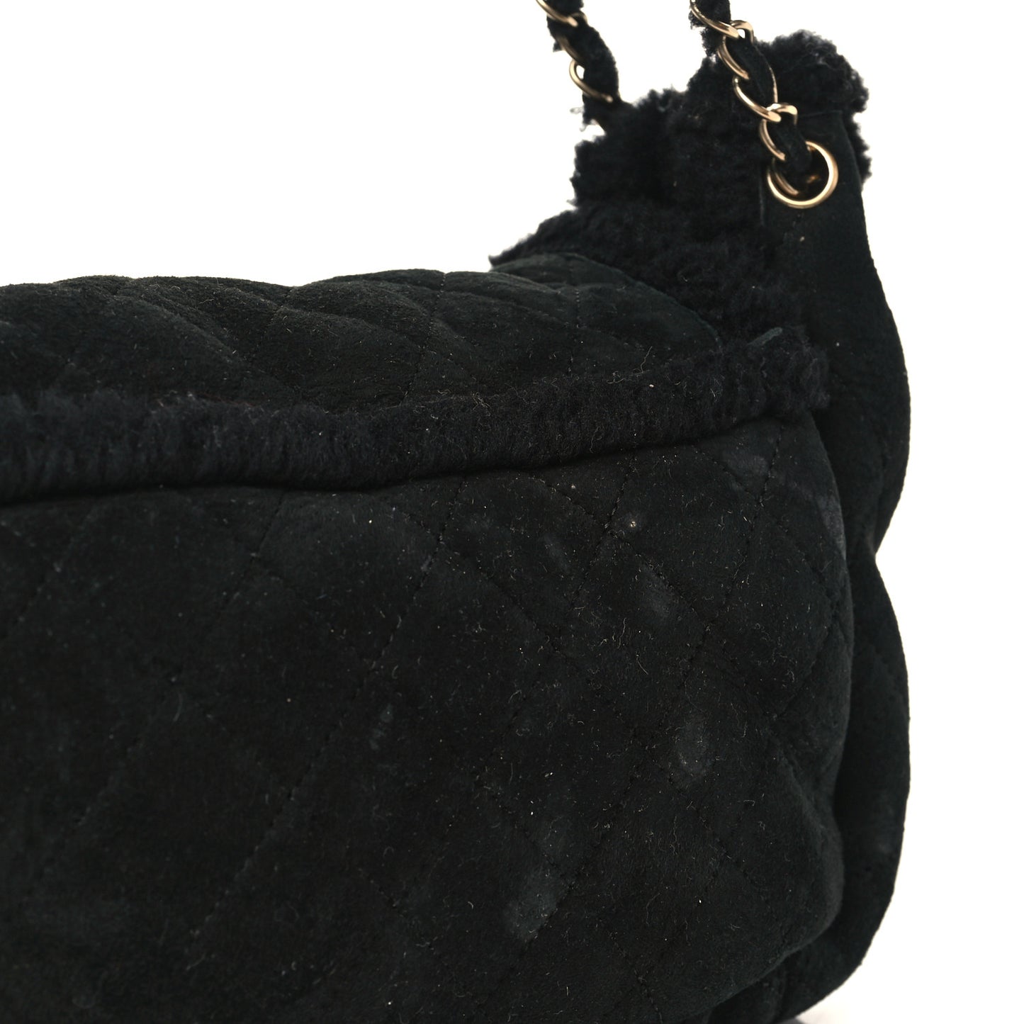 Shearling Suede Quilted Fur Flap Black