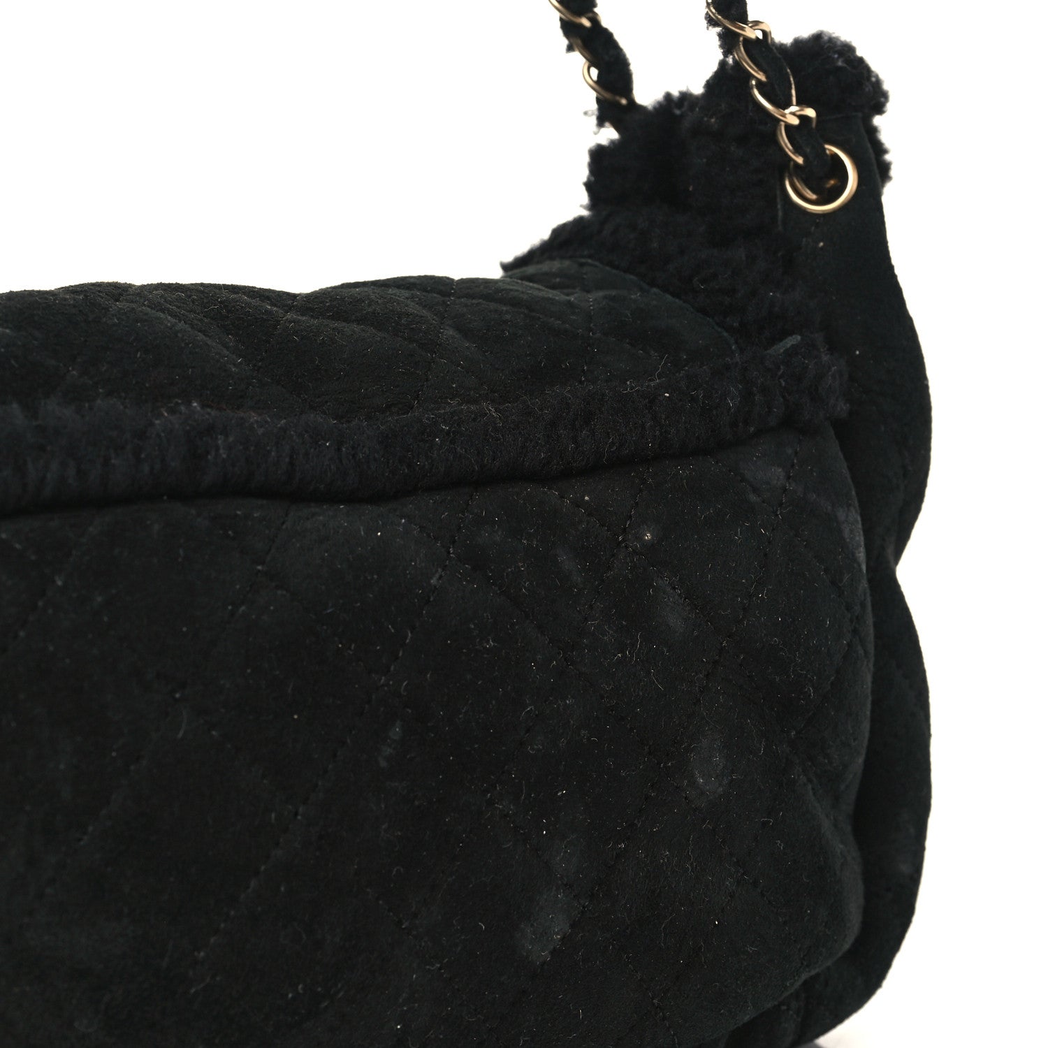 Chanel Shearling Suede Quilted Fur Flap Black 10 of 12