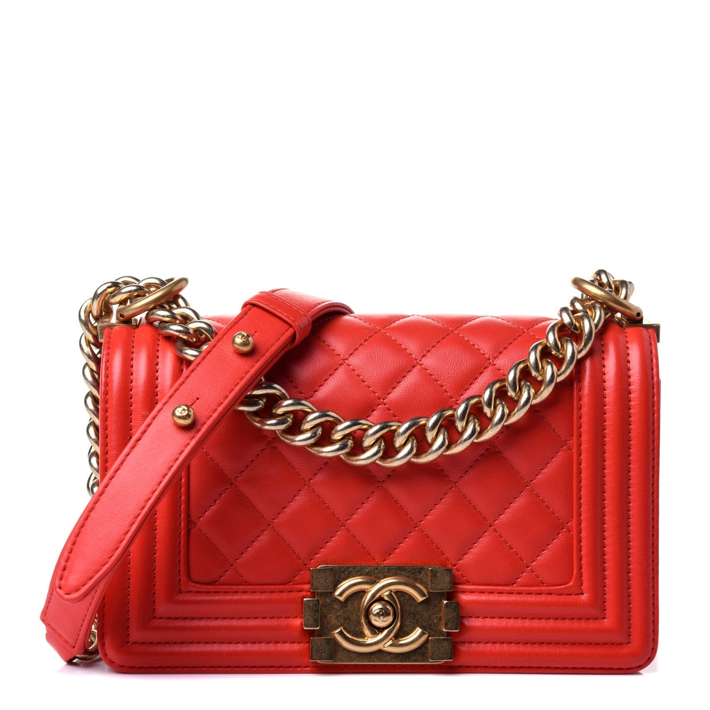 Lambskin Quilted Small Boy Flap Red