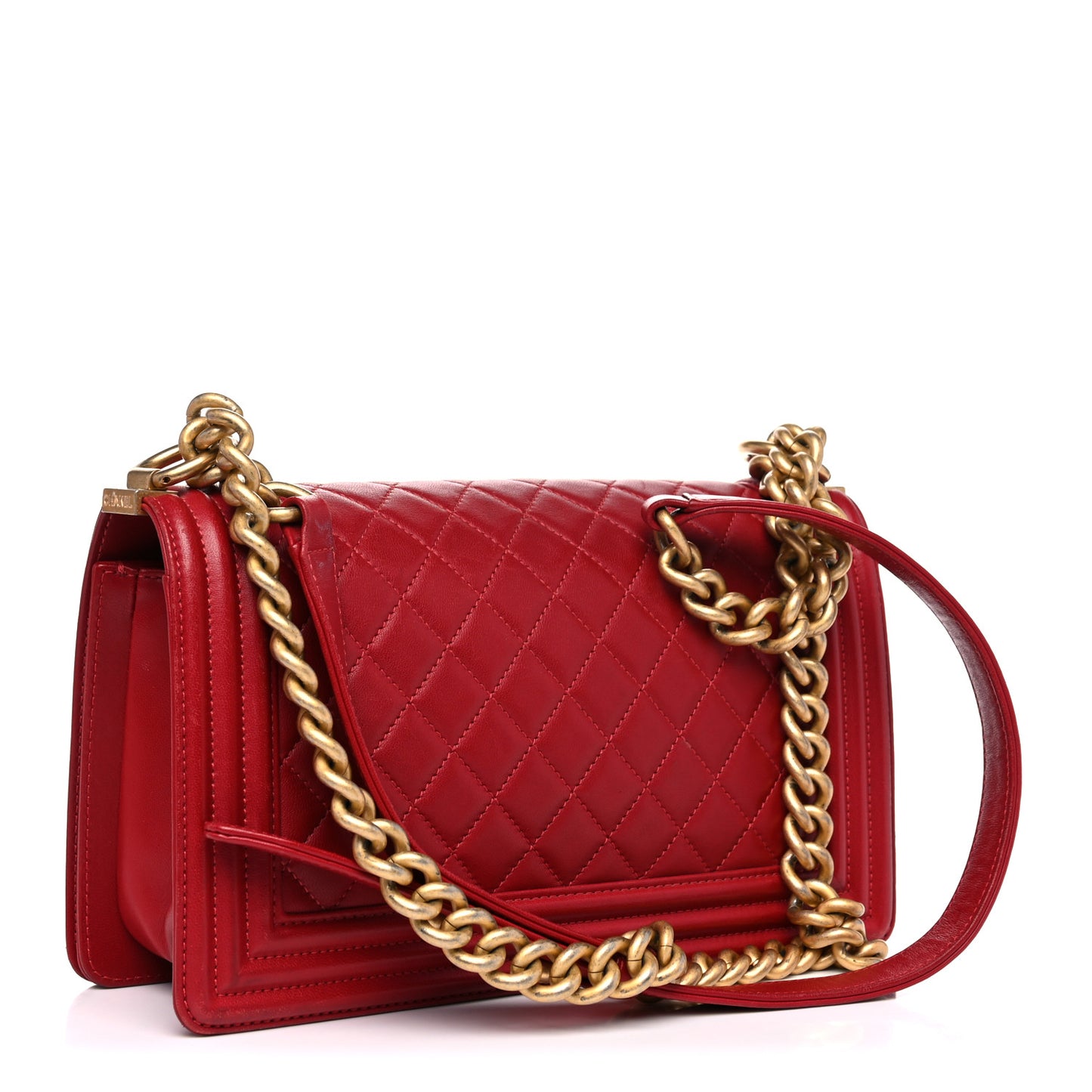 Calfskin Quilted Medium Boy Flap Red