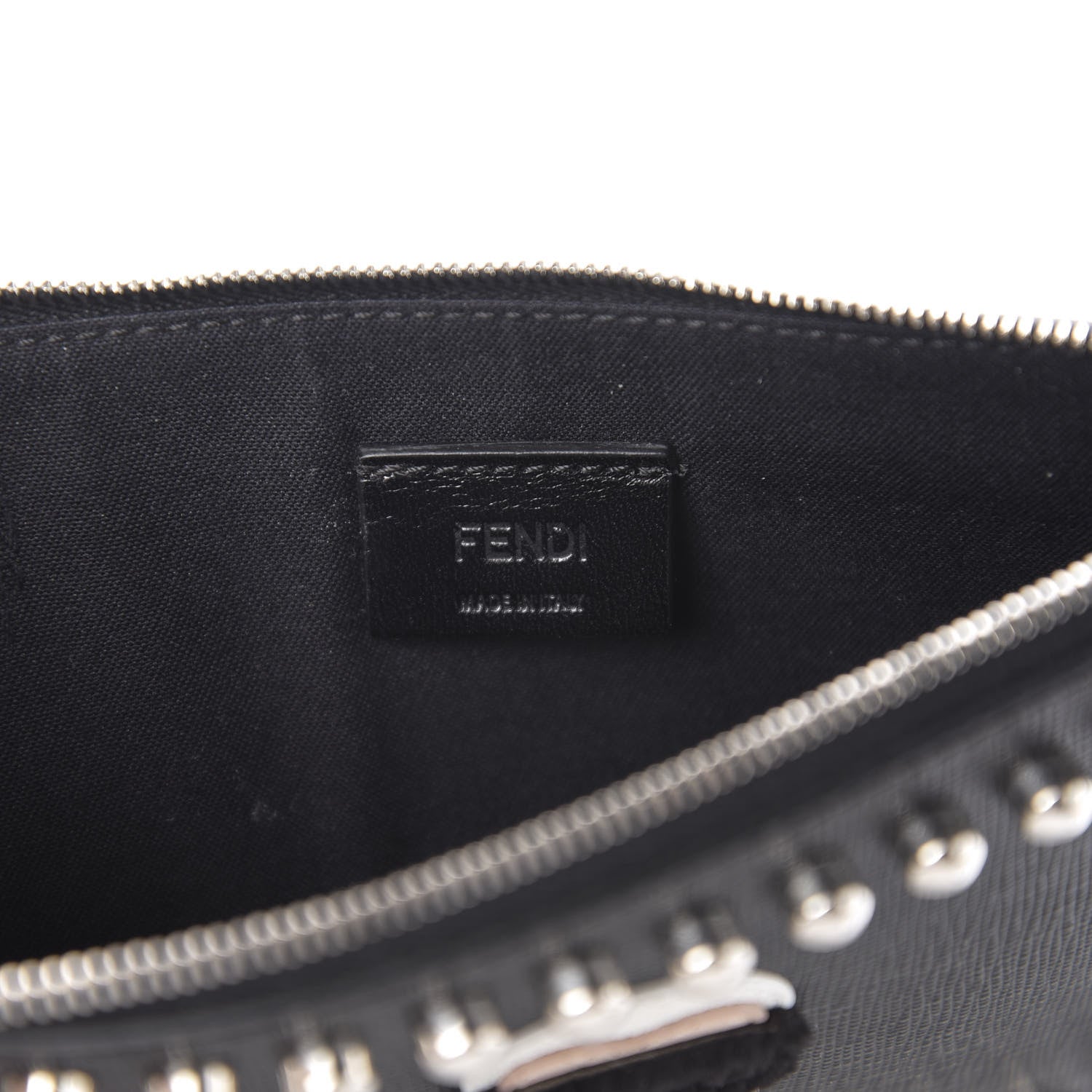 Fendi Vitello Elite Mink Fur Studded Karlito Zip Pouch Black 5 of 6