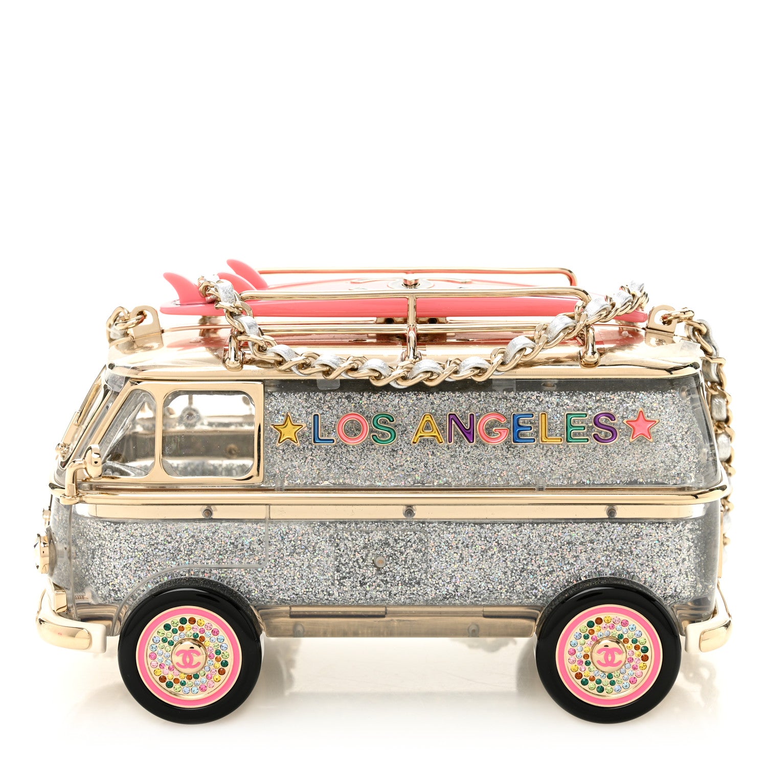 Chanel Plexiglass Crystal Glitter Los Angeles Mini Van Minaudiere Silver Gold Pink 1 of 12