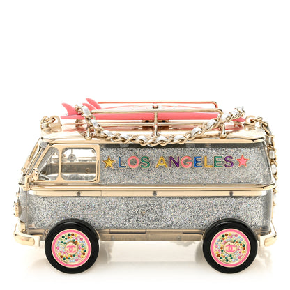 Chanel Plexiglass Crystal Glitter Los Angeles Mini Van Minaudiere Silver Gold Pink 1 of 12