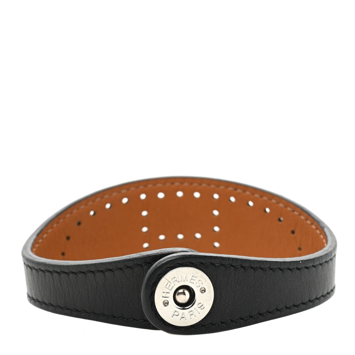 Calfskin Reversible Perforated H Bracelet S Black
