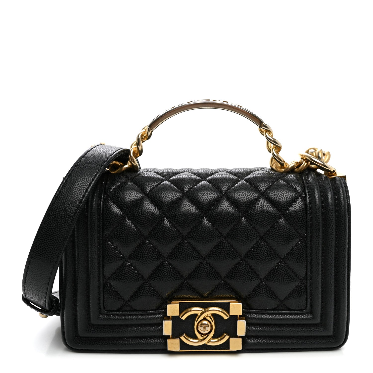 Chanel Shiny Caviar Quilted Small Top Handle Boy Flap Black 1 of 11