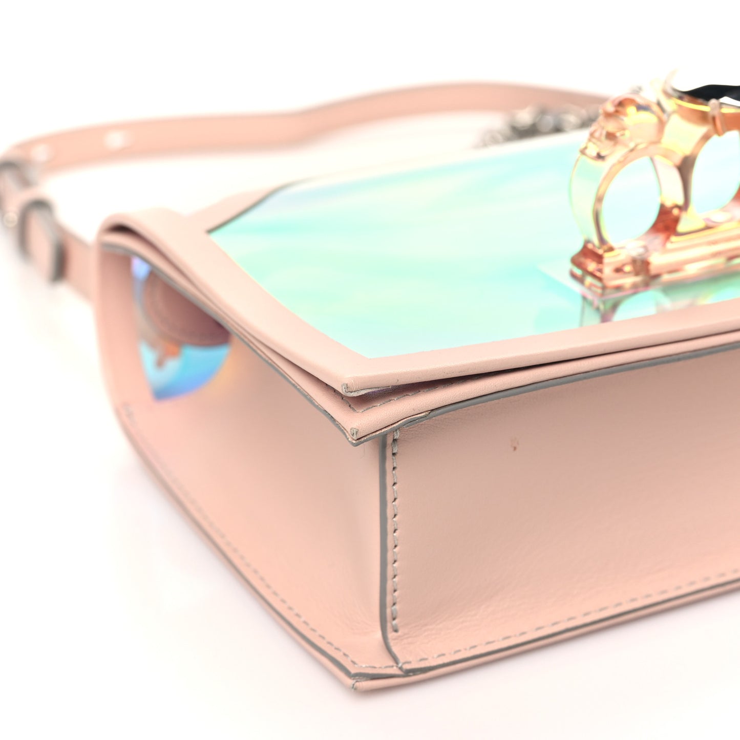 Iridescent PVC Calfskin Knuckle Satchel Pink