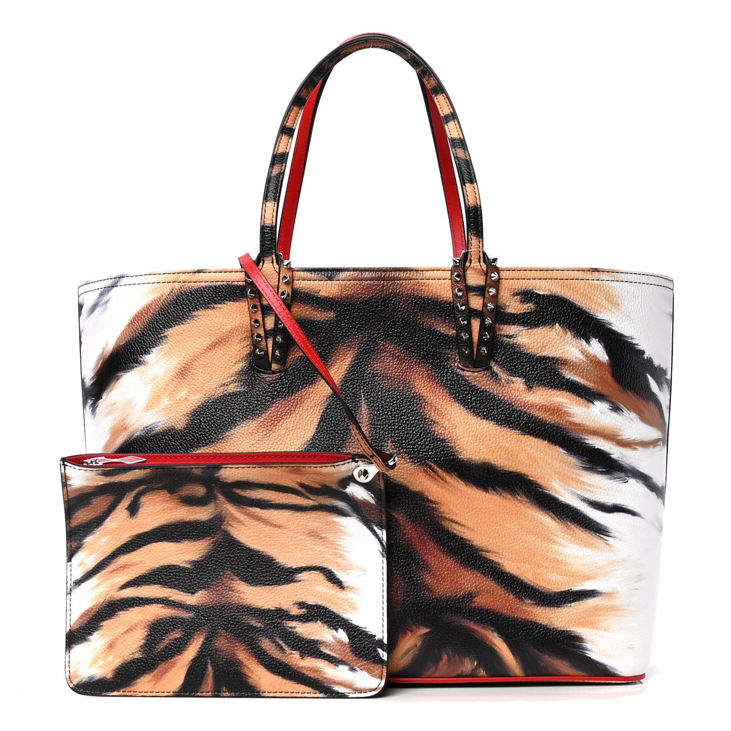 Calfskin Bengal Print Spikes East West Cabata Tote Brown