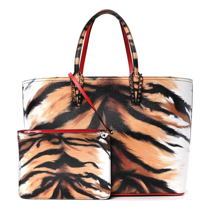 Christian Louboutin Calfskin Bengal Print Spikes East West Cabata Tote Brown 1 of 6