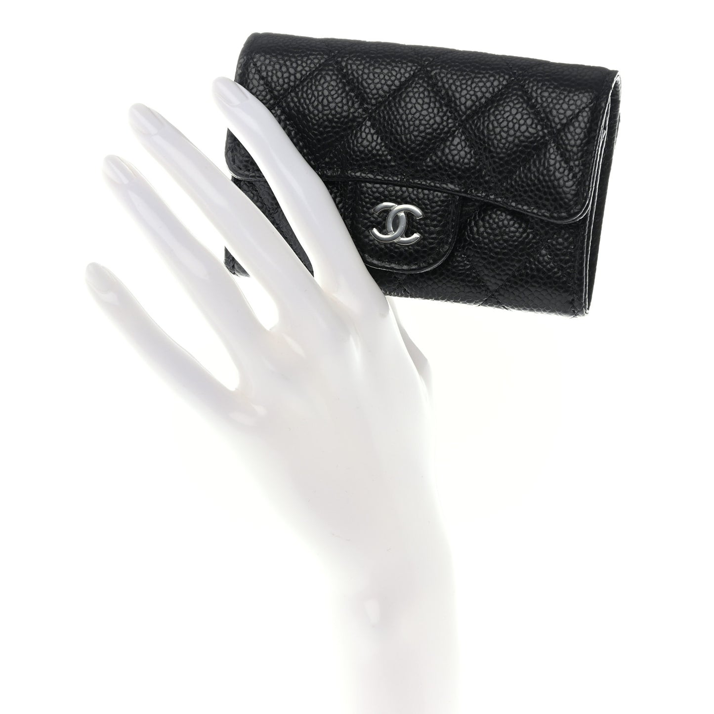 Caviar Quilted Flap Card Holder Wallet Black
