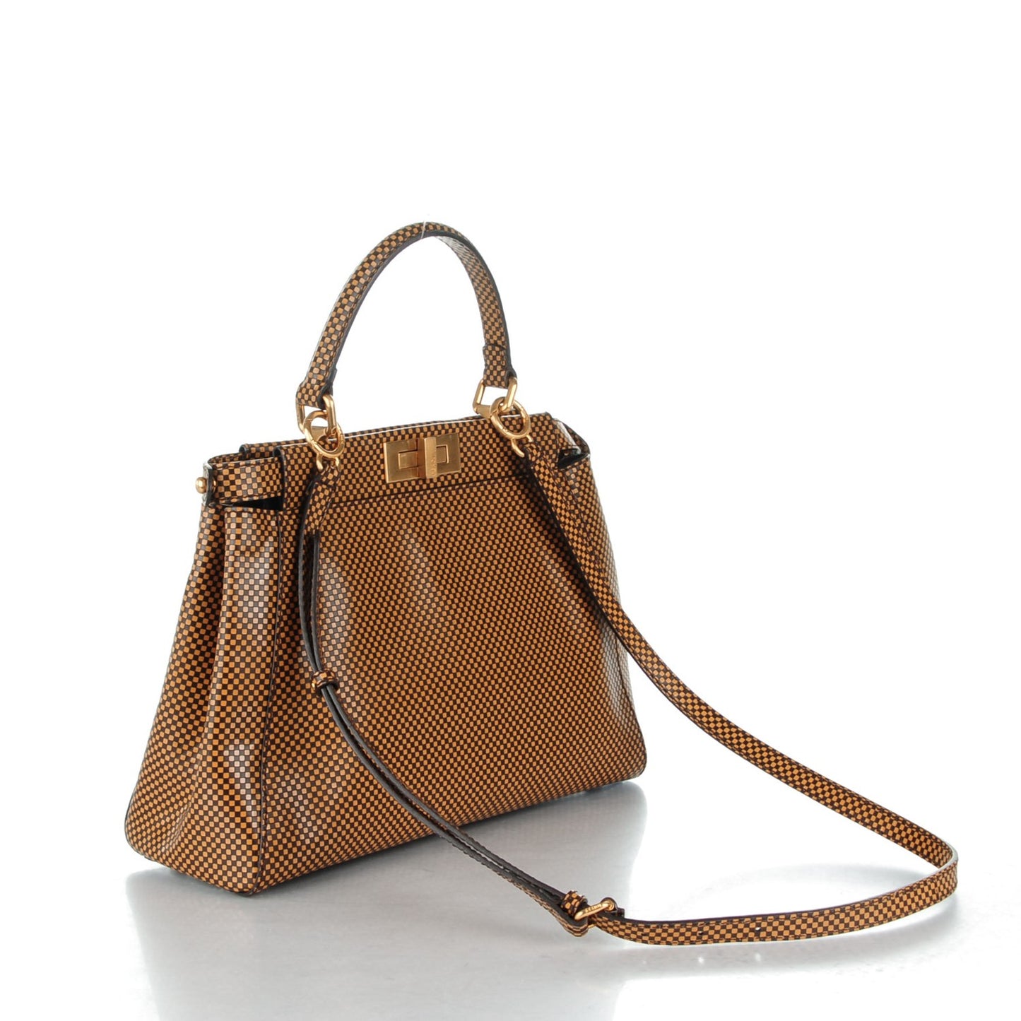 Pequin Checkered Medium Peekaboo Iconic Satchel Dark Brown