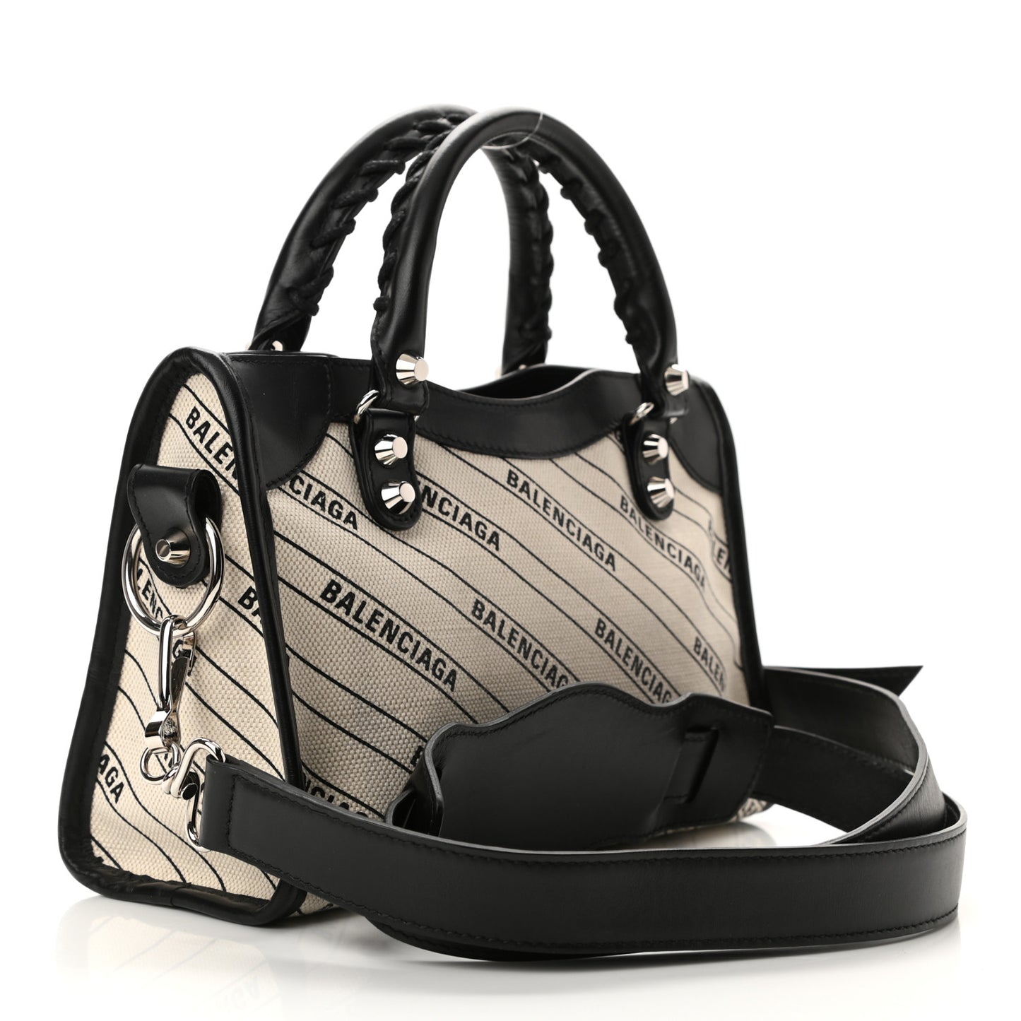 Canvas Satin Calfskin Diagonal Allover Logo Print Classic Silver Hardware Mini City Natural Black