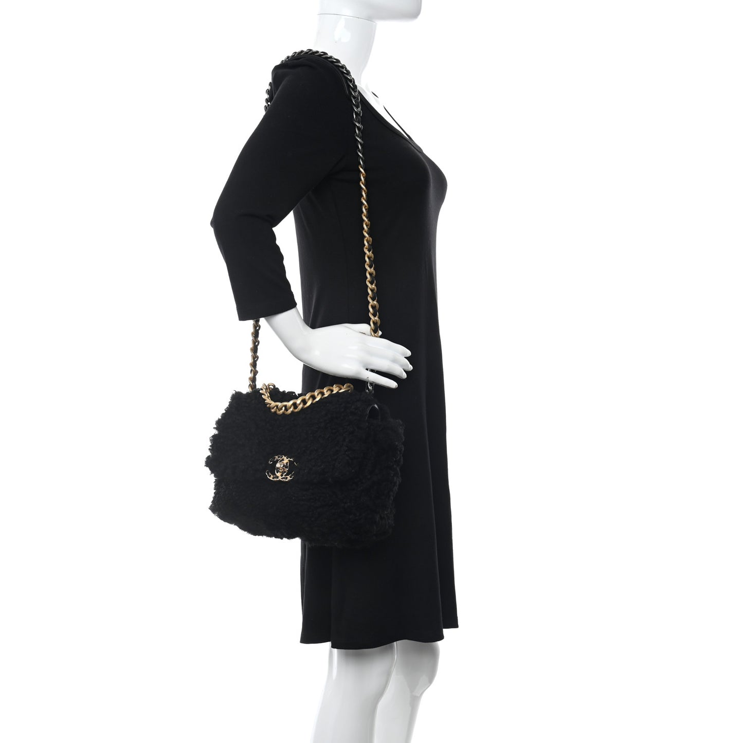 Shearling Sheepskin Medium Chanel 19 Flap Black
