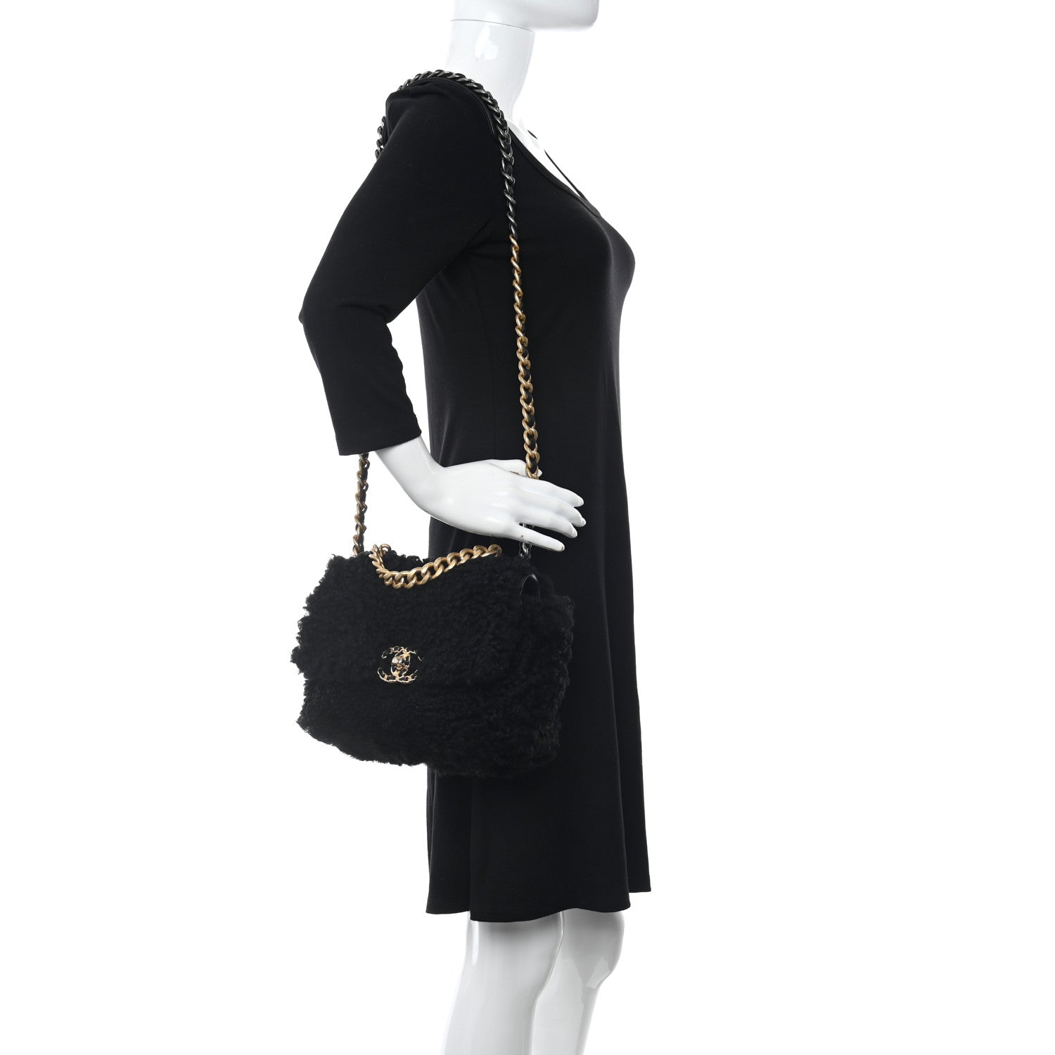 Chanel Shearling Sheepskin Medium Chanel 19 Flap Black 2 of 12