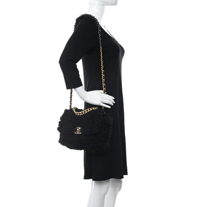 Chanel Shearling Sheepskin Medium Chanel 19 Flap Black 2 of 12