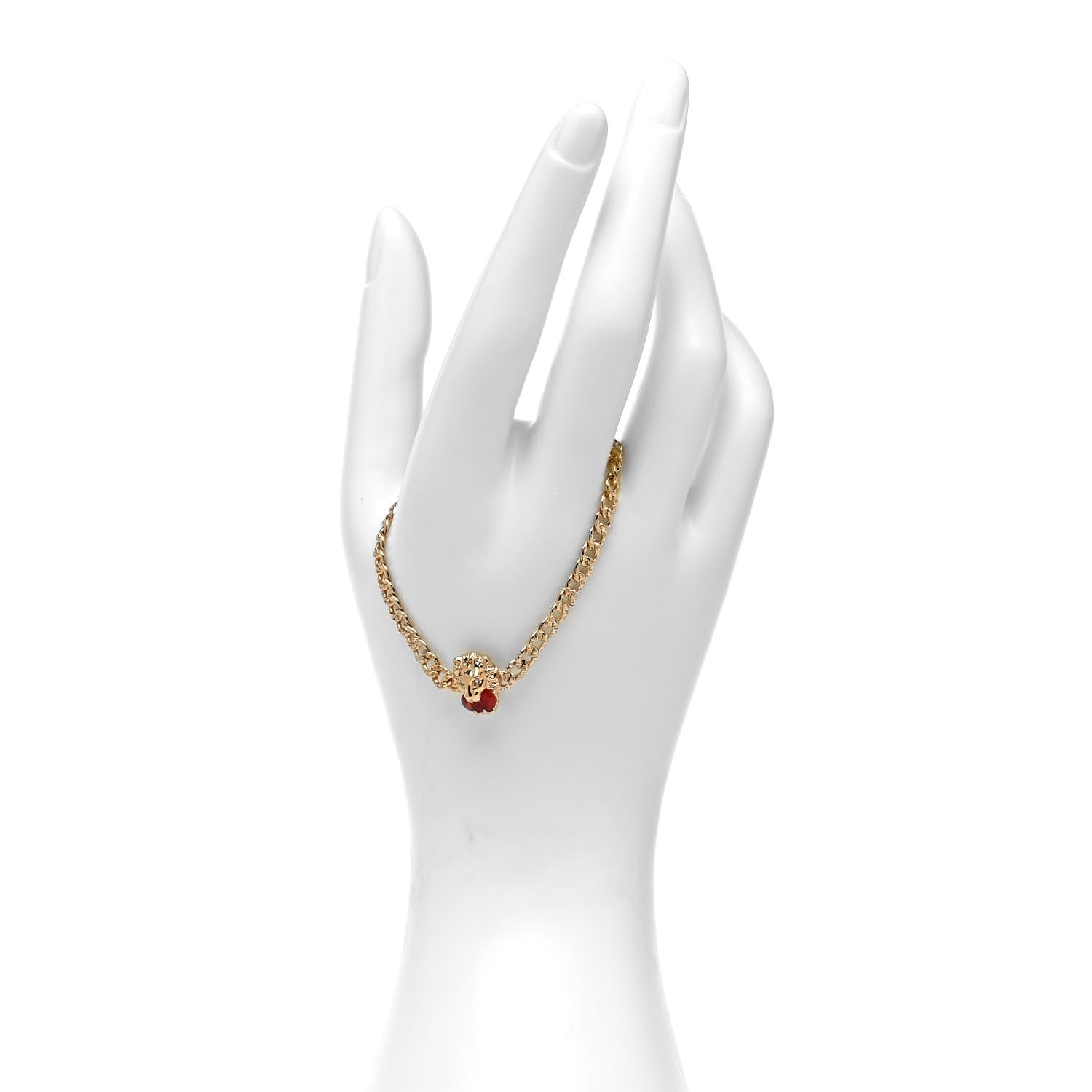Gucci 18K Yellow Gold Diamond Fire Opal Lion Head Bracelet 2 of 6