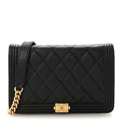 Chanel Caviar Quilted Boy Wallet On Chain WOC Black 1 of 12