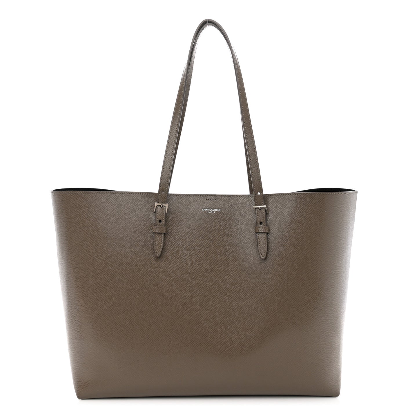 Grained Calfskin Large Shopping Tote Warm Taupe Black