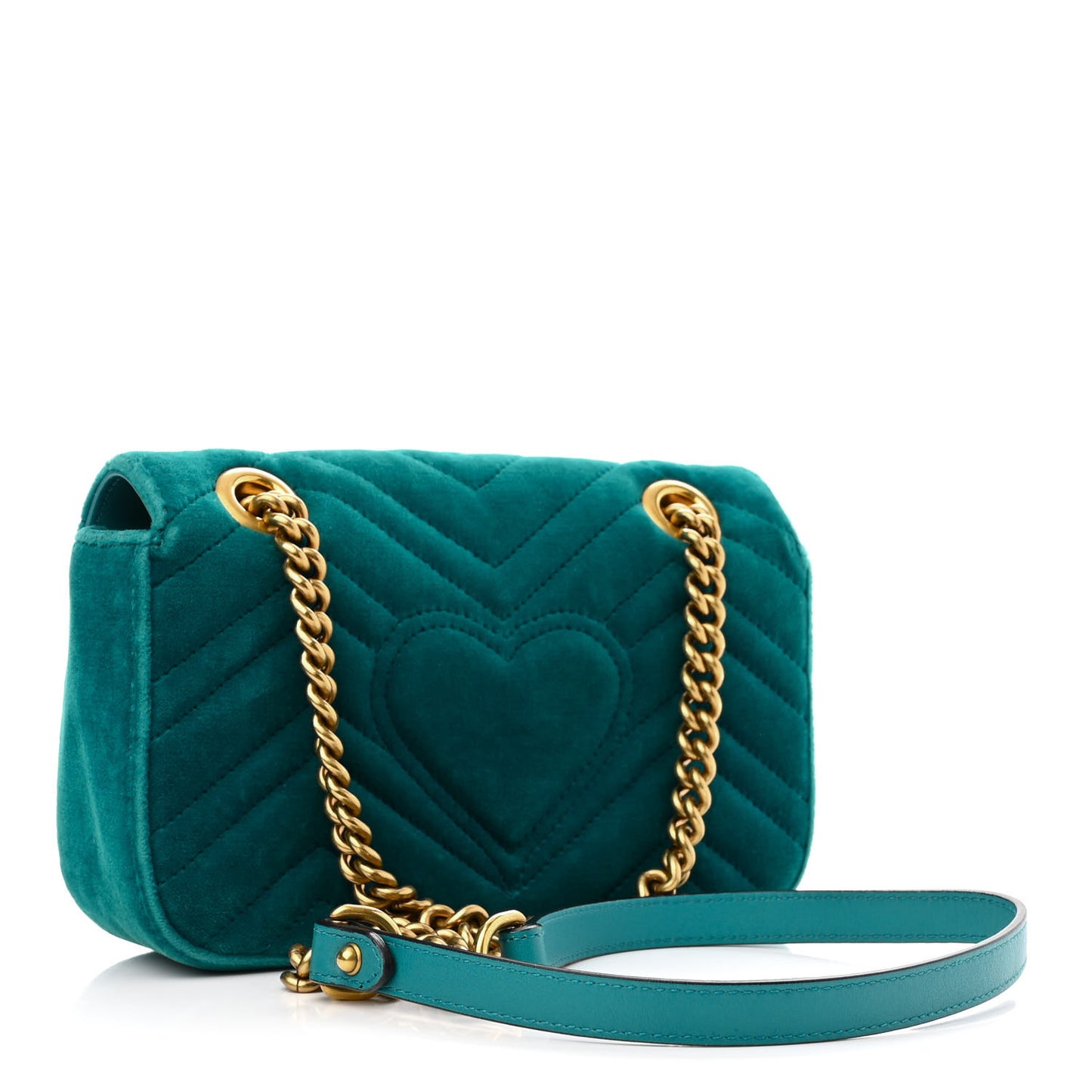 Velvet Matelasse Mini GG Marmont Shoulder Bag Pavone Cyan