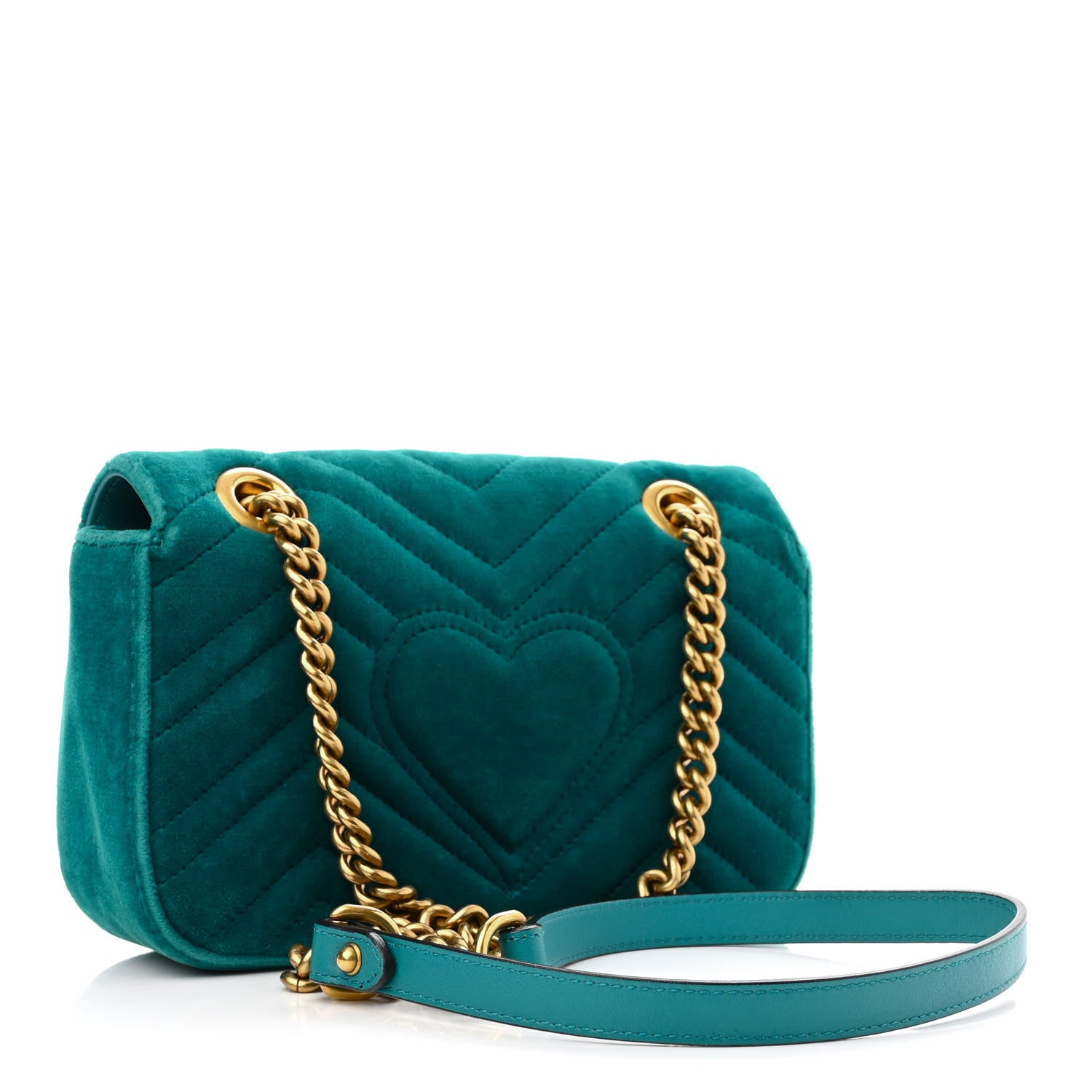 Gucci Velvet Matelasse Mini GG Marmont Shoulder Bag Pavone Cyan 3 of 11