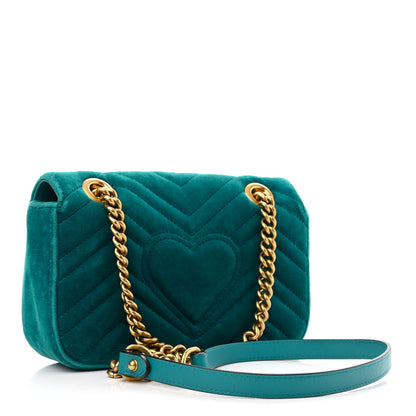 Gucci Velvet Matelasse Mini GG Marmont Shoulder Bag Pavone Cyan 3 of 11