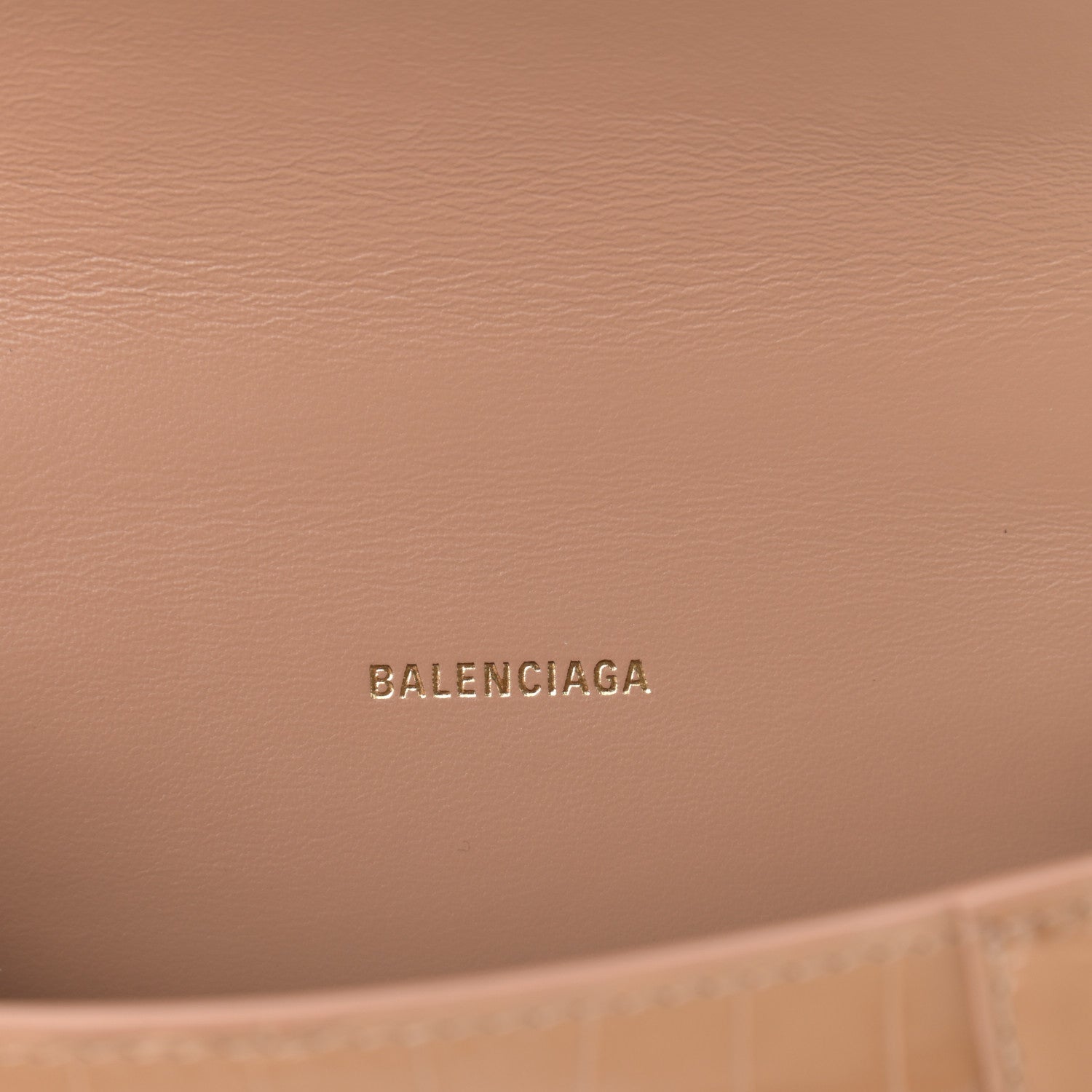 Balenciaga Shiny Calfskin Crocodile Embossed Hourglass Top Handle Bag XS Nude Beige 6 of 11
