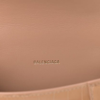 Balenciaga Shiny Calfskin Crocodile Embossed Hourglass Top Handle Bag XS Nude Beige 6 of 11