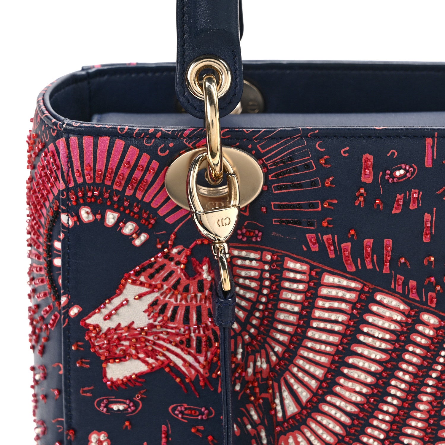 Christian Dior Smooth Calfskin Beaded Animals Medium Lady Dior Deep Blue Fuchsia 16 of 16