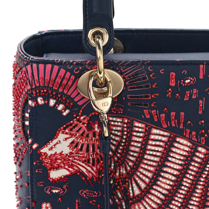 Christian Dior Smooth Calfskin Beaded Animals Medium Lady Dior Deep Blue Fuchsia 16 of 16