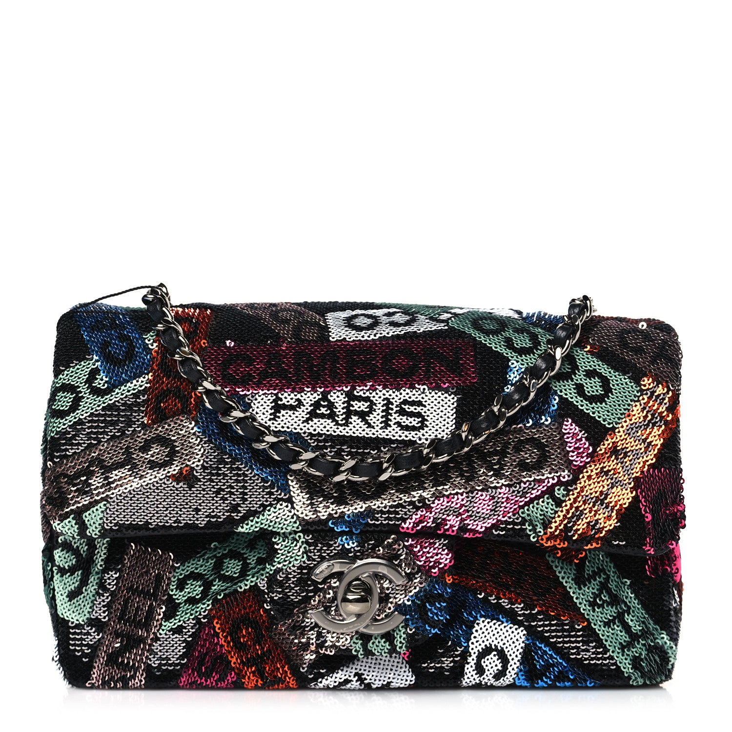 Chanel Sequin Logo Small Flap Ruthenium Multicolor 1 of 9