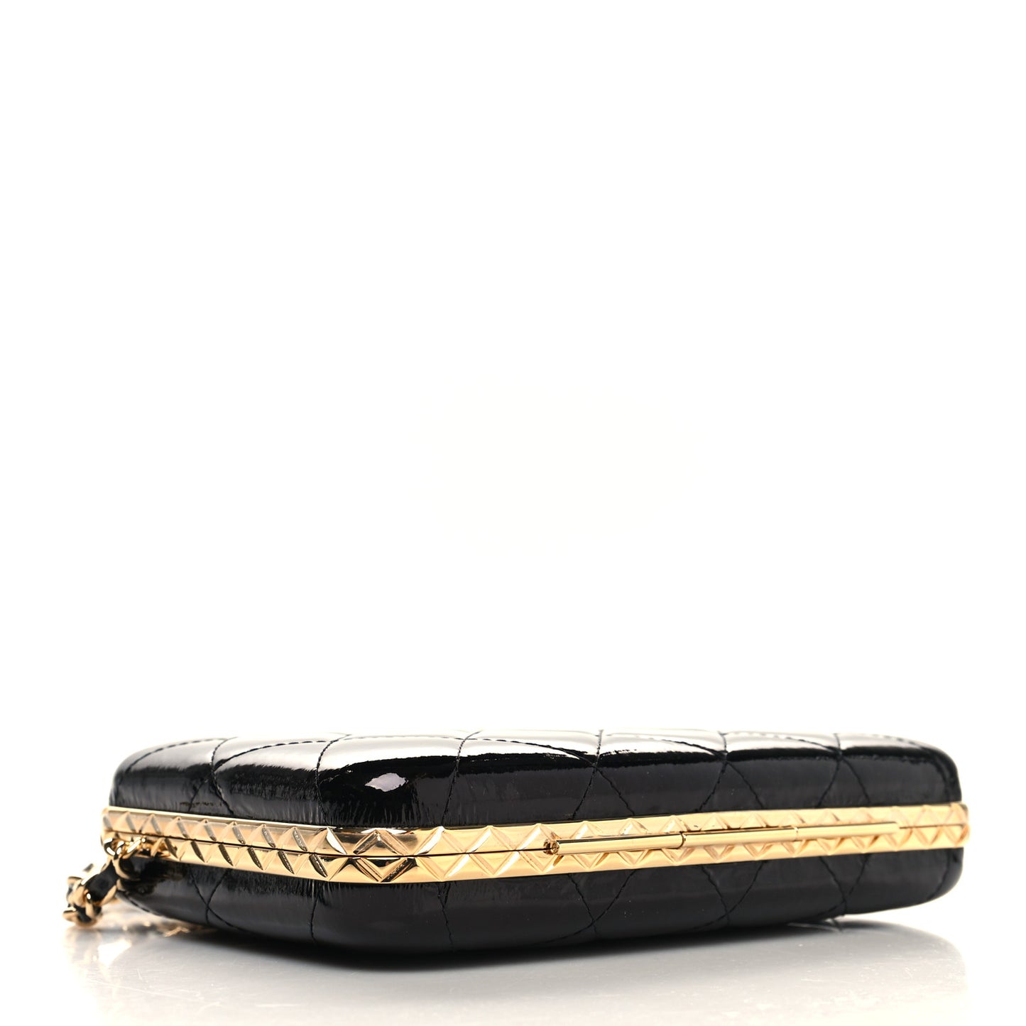 Glazed Goatskin Quilted Box With Chain Black