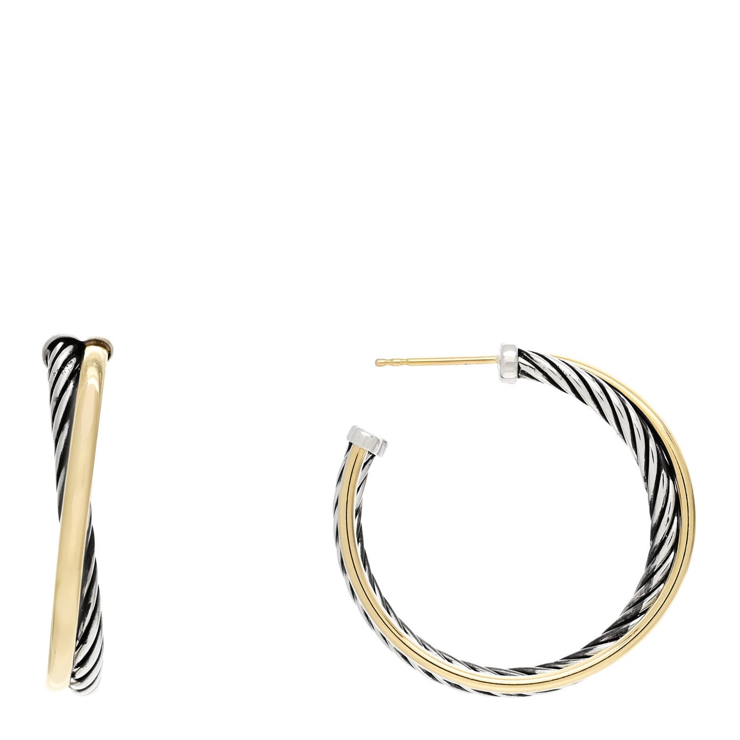 Sterling Silver 18K Yellow Gold 31mm Crossover Cable Hoop Earrings