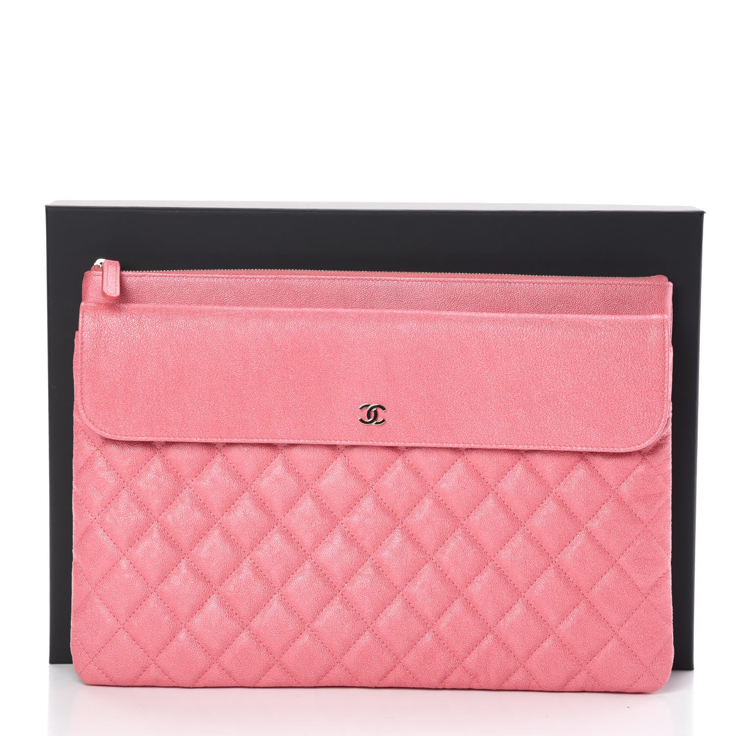 Chanel Iridescent Caviar Quilted Large Flap Cosmetic Case Pink 8 of 8