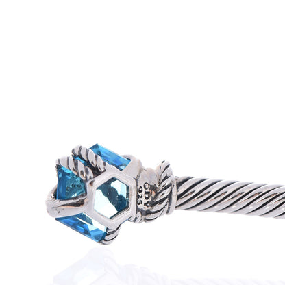 David Yurman Sterling Silver Hampton Blue Topaz Diamond 4mm Cable Wrap Bracelet 4 of 4