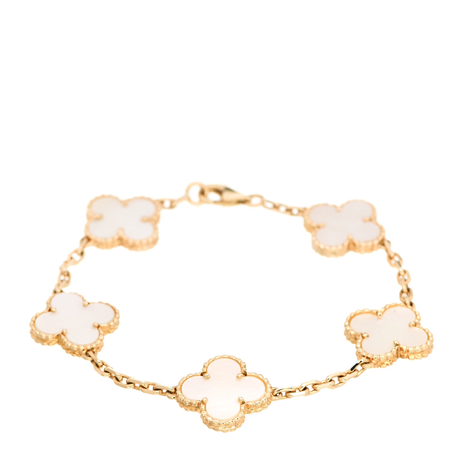 Van Cleef & Arpels 18K Yellow Gold Mother of Pearl 5 Motifs Vintage Alhambra Bracelet 1 of 4