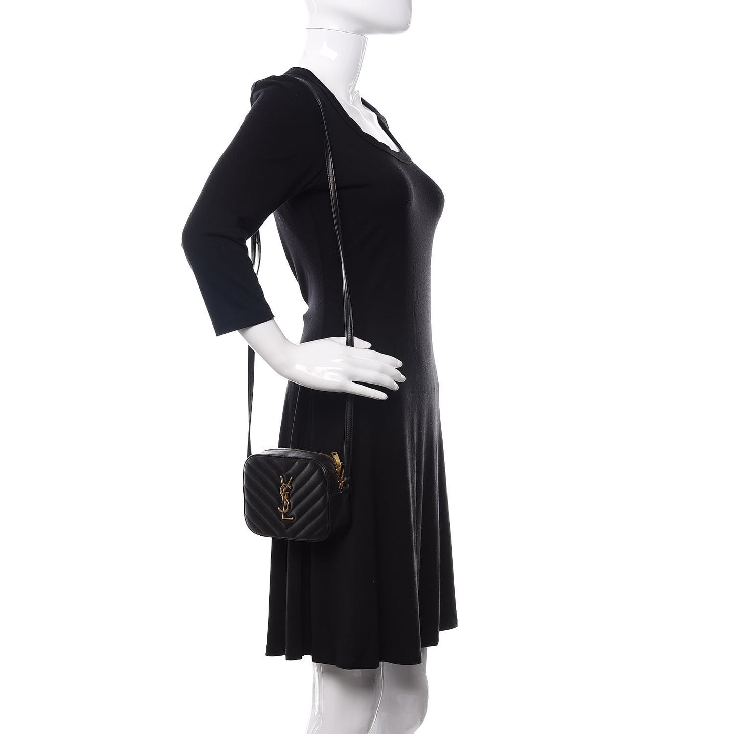 Lambskin Chevron Small Classic Monogram Camera Bag Black