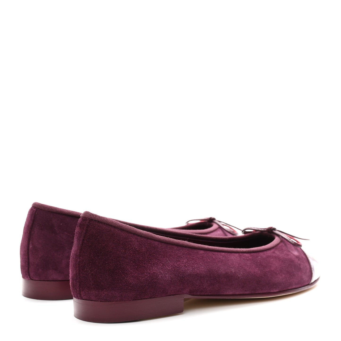 Suede Calfskin Patent Cap Toe CC Ballerina Flats 39 Burgundy