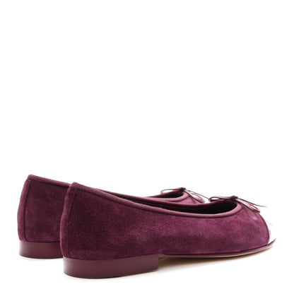 Chanel Suede Calfskin Patent Cap Toe CC Ballerina Flats 39 Burgundy 5 of 10