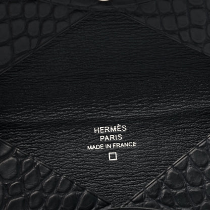 Hermes Matte Alligator Calvi Card Case Bleu Marine 4 of 5