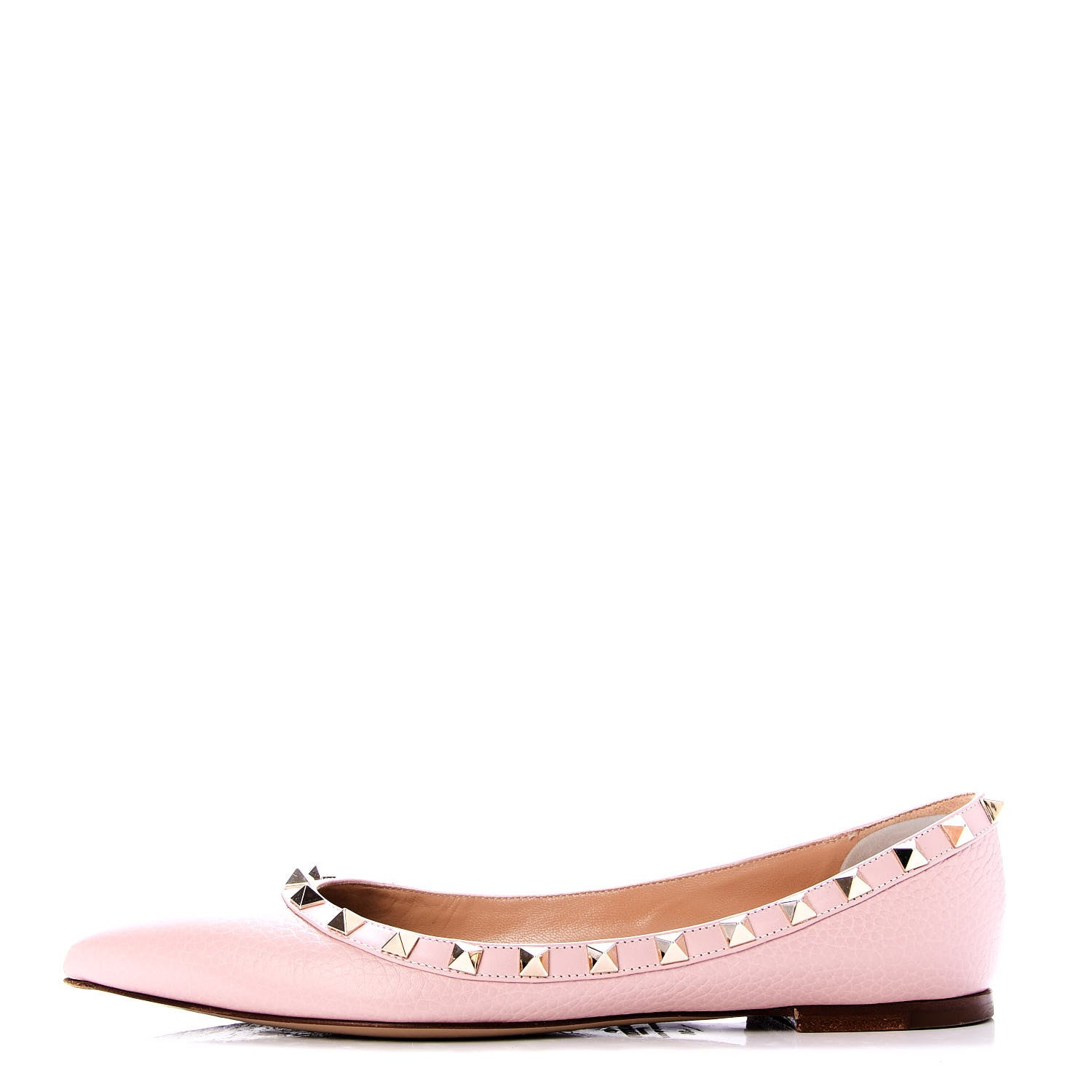 Valentino Garavani Pebbled Calfskin Rockstud Ballerina Flats 38 Pink 1 of 10