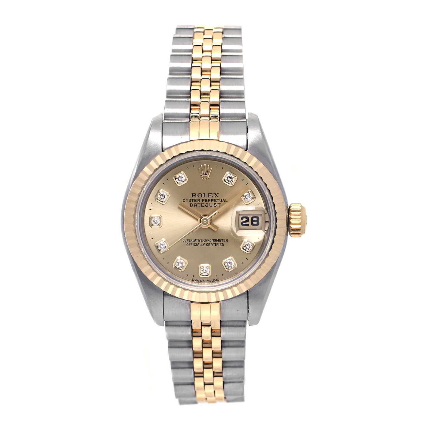 Stainless Steel 18K Yellow Gold Diamond 26mm Oyster Perpetual Datejust Watch Champagne 69173
