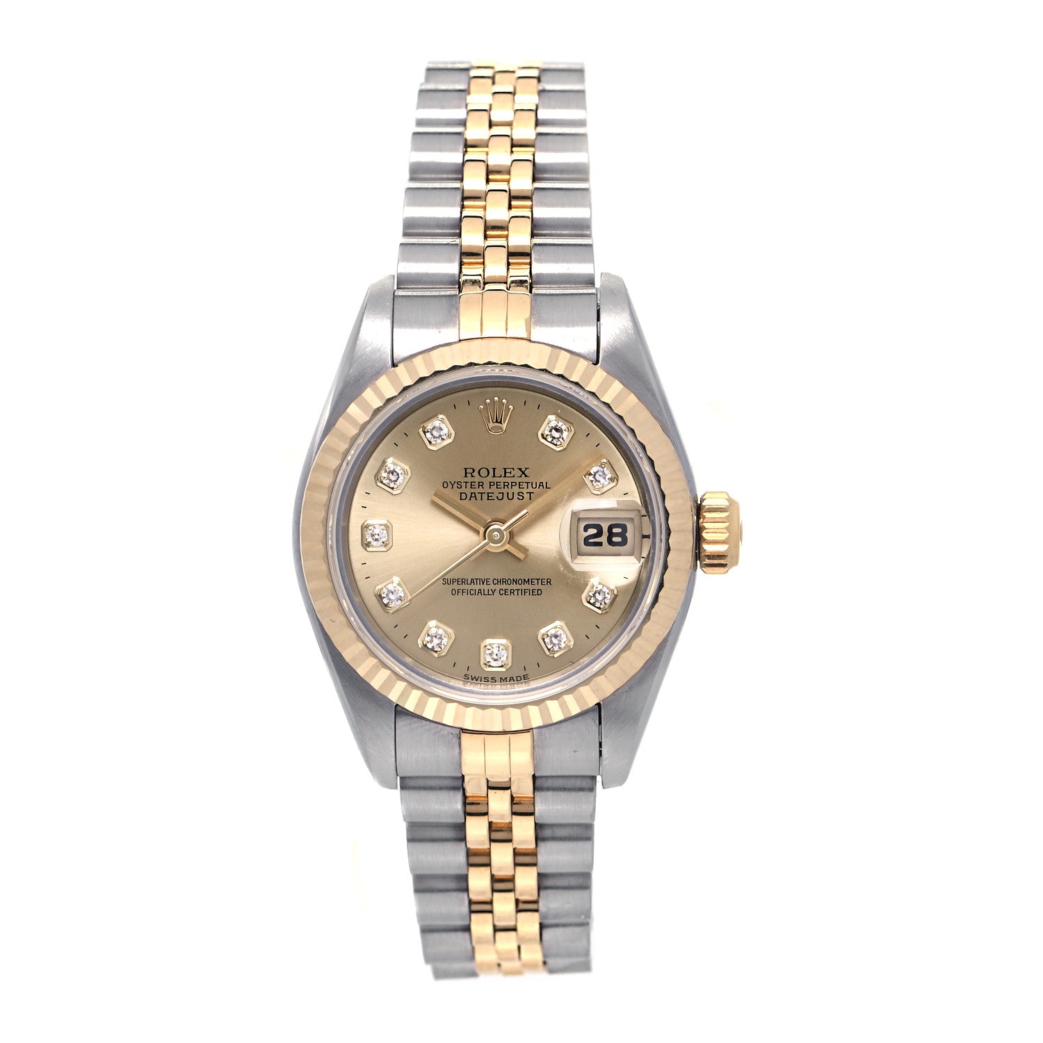 Rolex Stainless Steel 18K Yellow Gold Diamond 26mm Oyster Perpetual Datejust Watch Champagne 69173 1 of 8